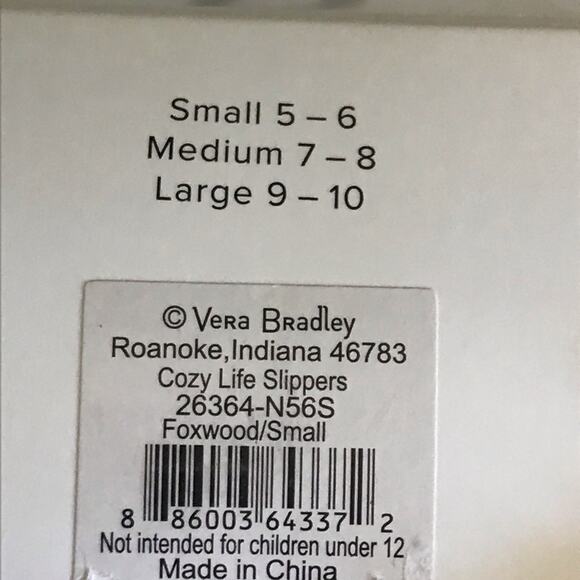 Vera Bradley Foxwood Fox Cozy Slippers Small 5/6 - Picture 7 of 7